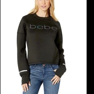 Bebe Sport Women's Sweatshirt Size MedvBlack Logo Pullover Crew Long Sleeve $99